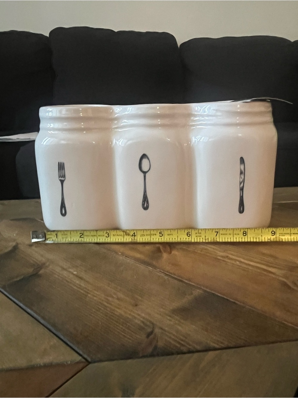 Home Essentials White Ceramic Utensil Holder Trio with Cutlery Icons